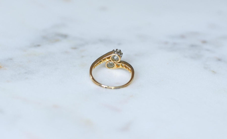 Bague Ancienne Toi et Moi Diamants sur Or Jaune et Platine