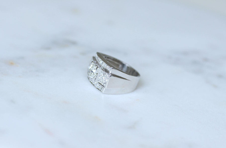 Large Bague Bandeau Art Déco Diamants 2,10 Cts sur Platine