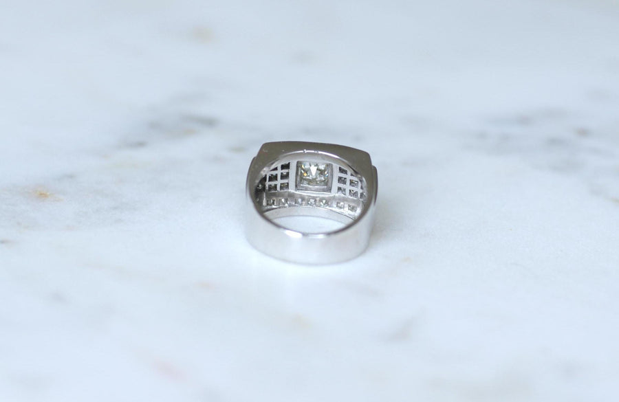 Large Bague Bandeau Art Déco Diamants 2,10 Cts sur Platine
