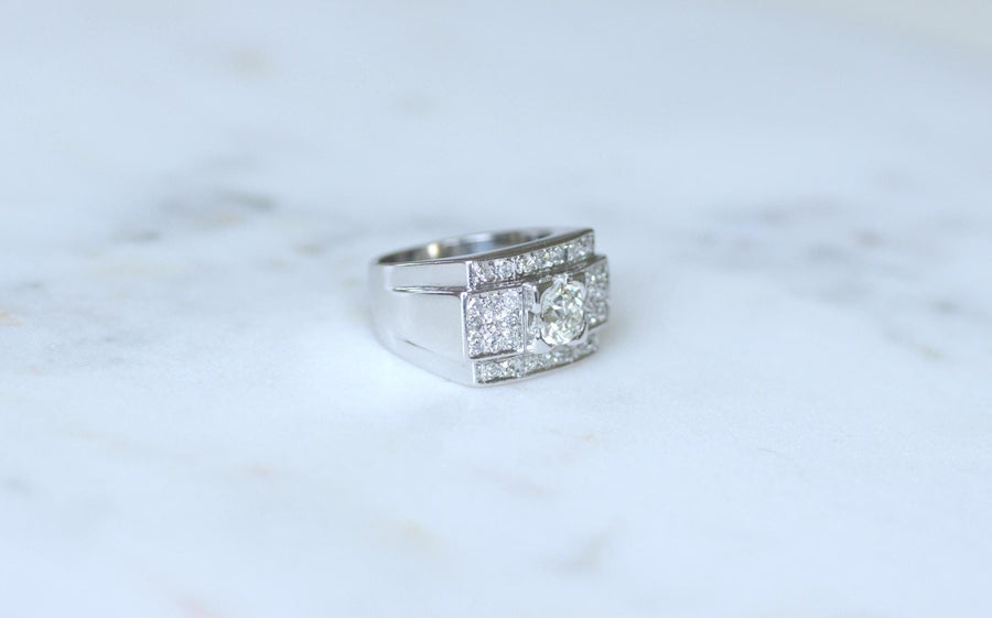 Large Bague Bandeau Art Déco Diamants 2,10 Cts sur Platine