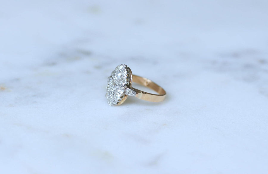 Bague Marquise Ancienne Diamants 1,30 Cts sur Or rose et Platine