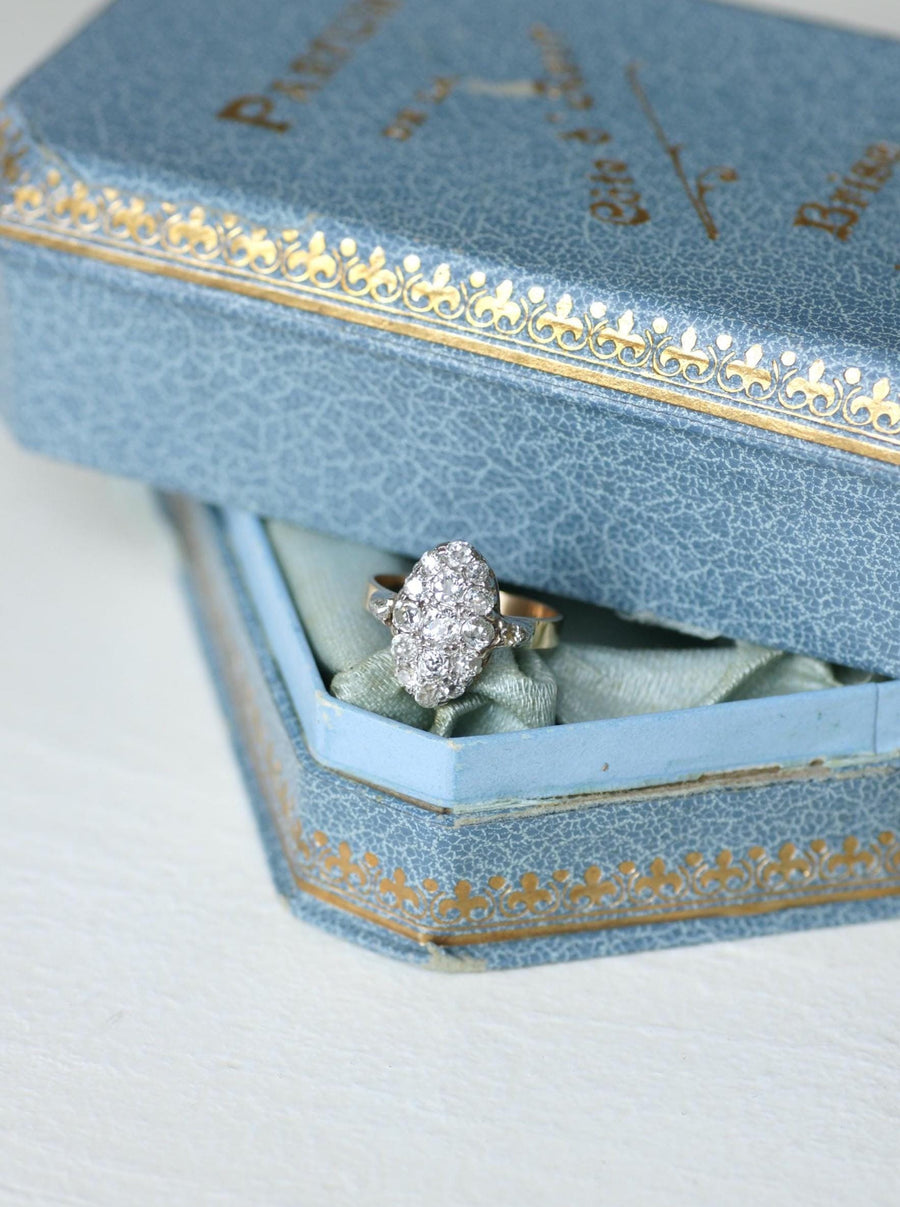 Bague Marquise Ancienne Diamants 1,30 Cts sur Or rose et Platine