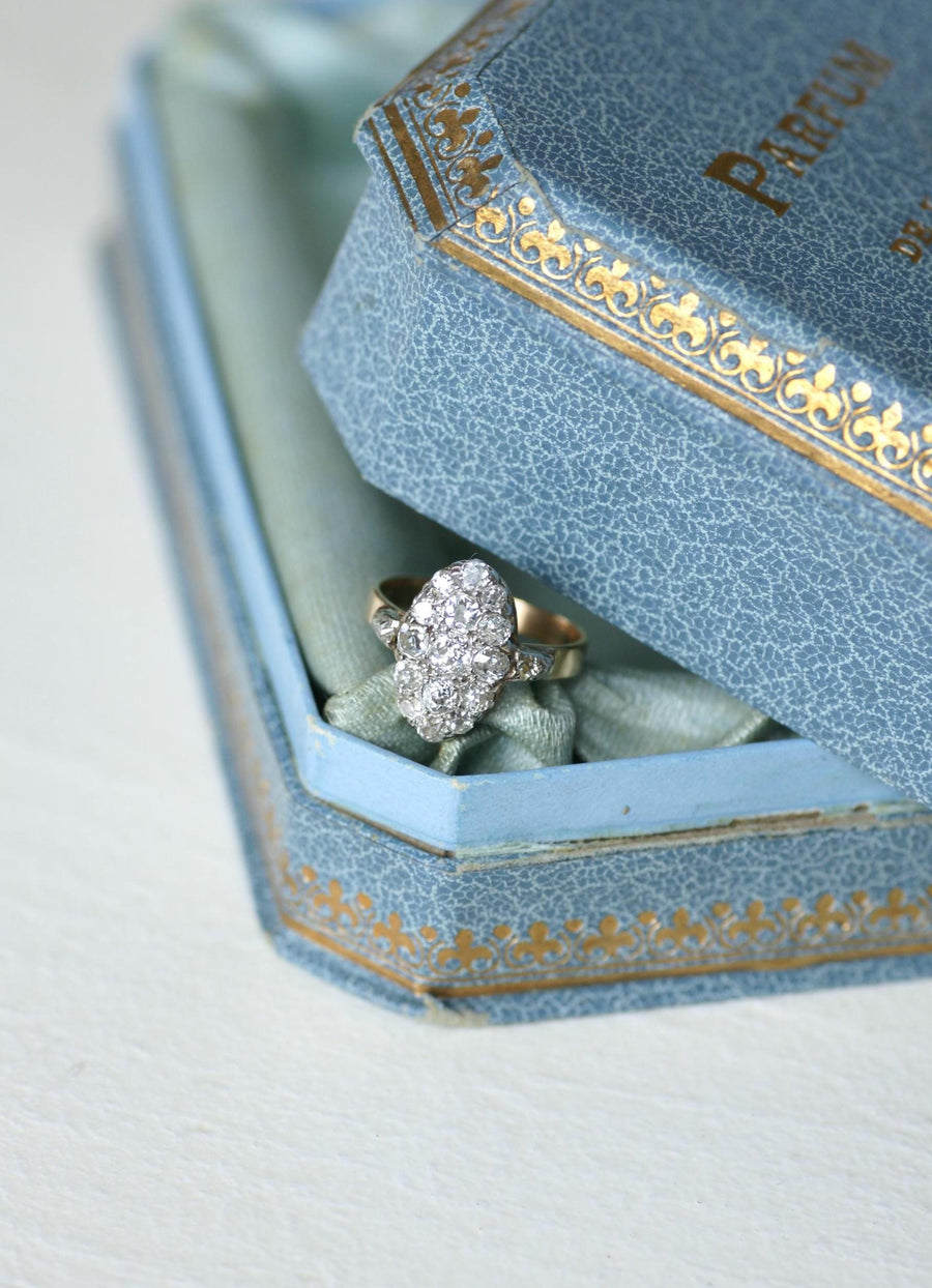 Bague Marquise Ancienne Diamants 1,30 Cts sur Or rose et Platine