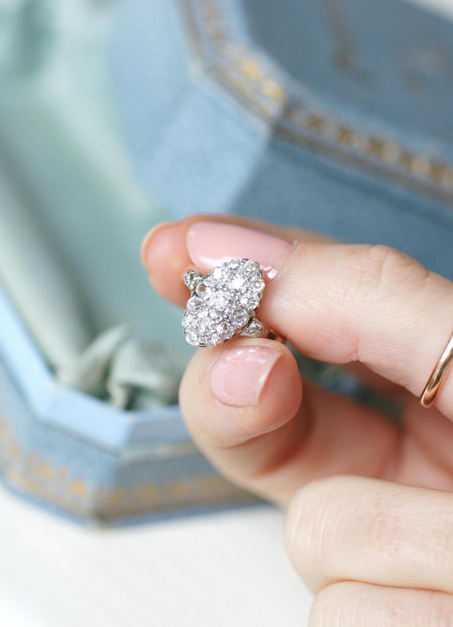 Bague Marquise Ancienne Diamants 1,30 Cts sur Or rose et Platine