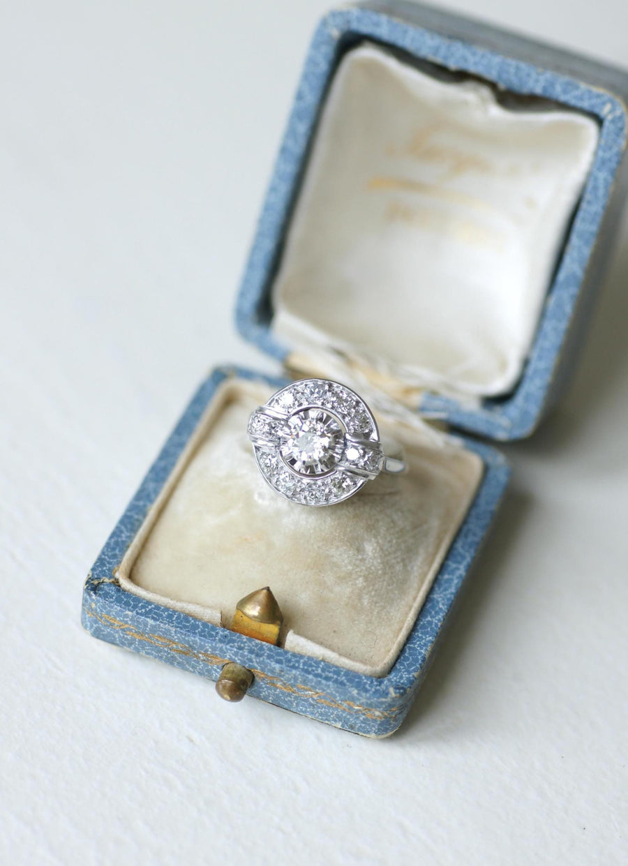 Bague Cible Art Déco Diamants 1,05 Cts sur Or blanc et Platine