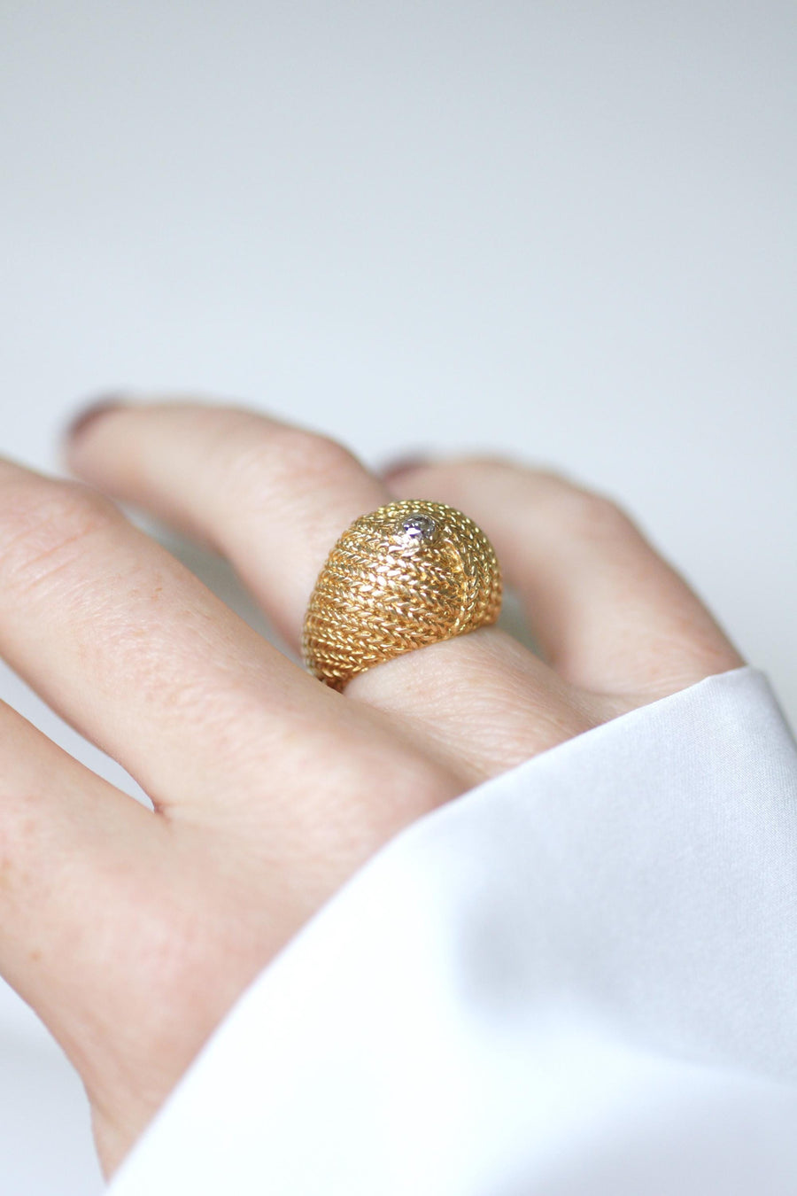 Bague Boule Diamant sur Or Tressé