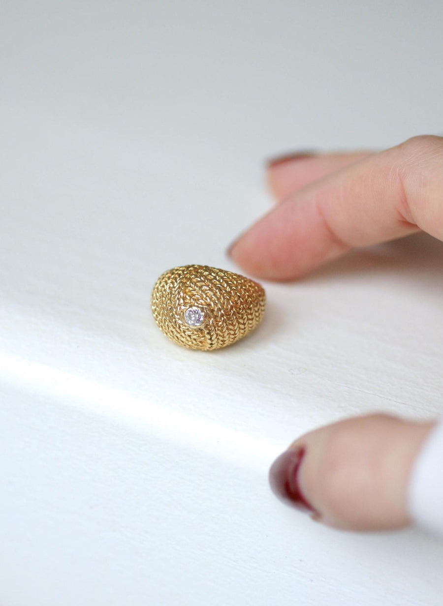 Bague Boule Diamant sur Or Tressé