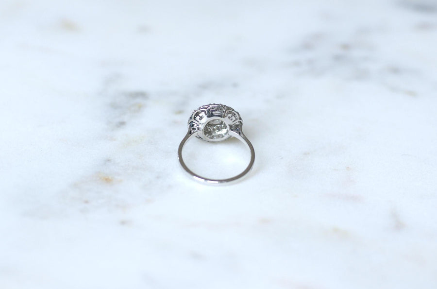 Bague Cible Art Déco Double Entourage Diamants 0,60 Ct sur Or Blanc et Platine