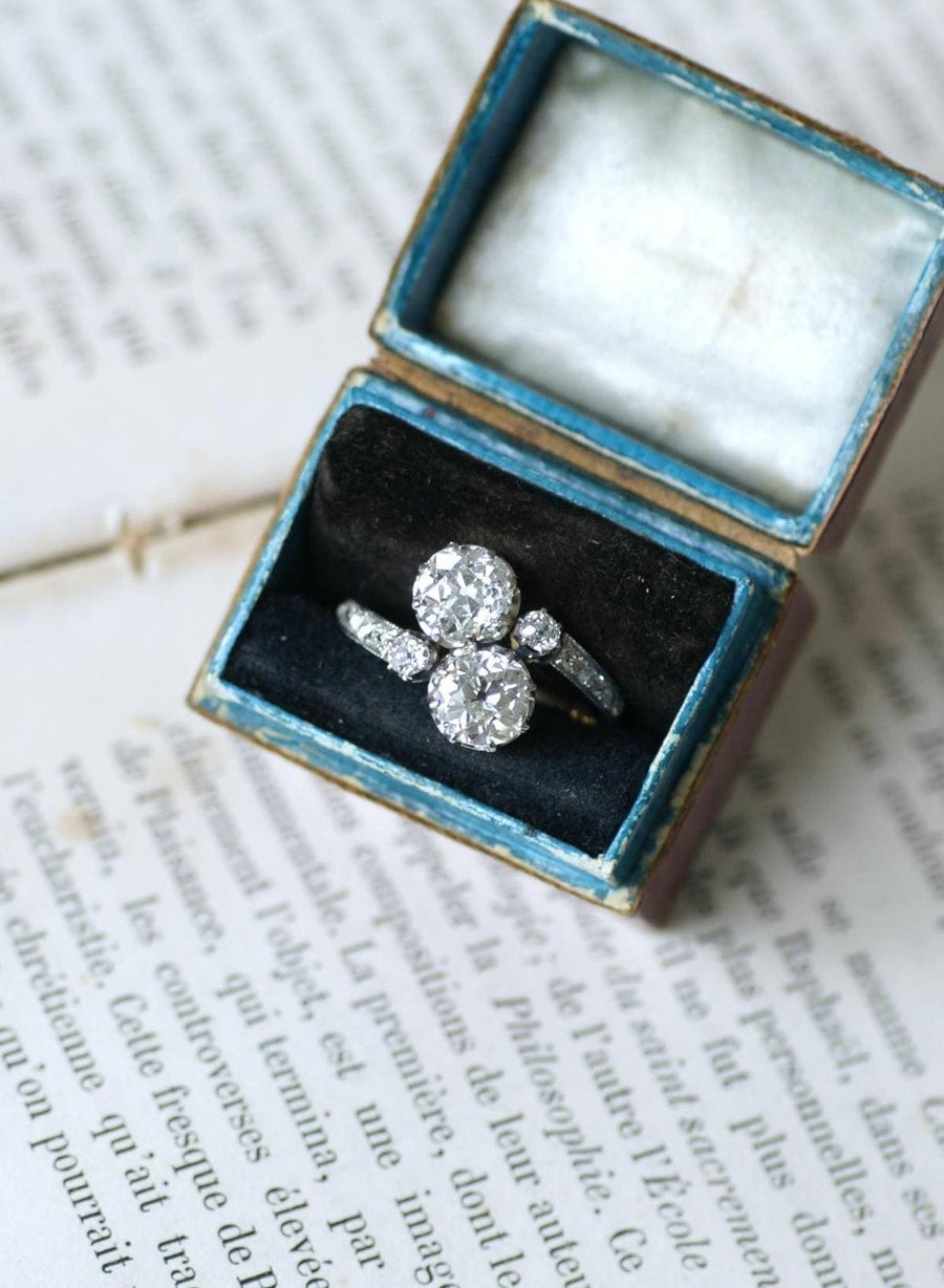 Bague Ancienne Toi et Moi Diamants 2,60 Cts sur Or Jaune et Platine