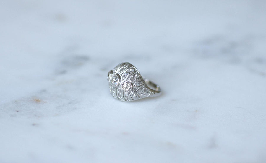 Bague Dôme Art Déco Diamants 1,30 Cts sur Platine