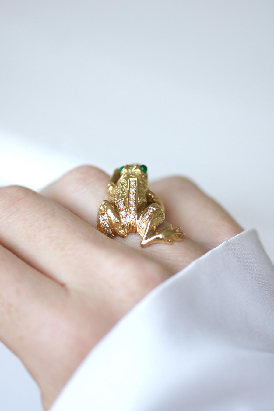 Bague Grenouille Emeraude et Diamant sur Or Jaune