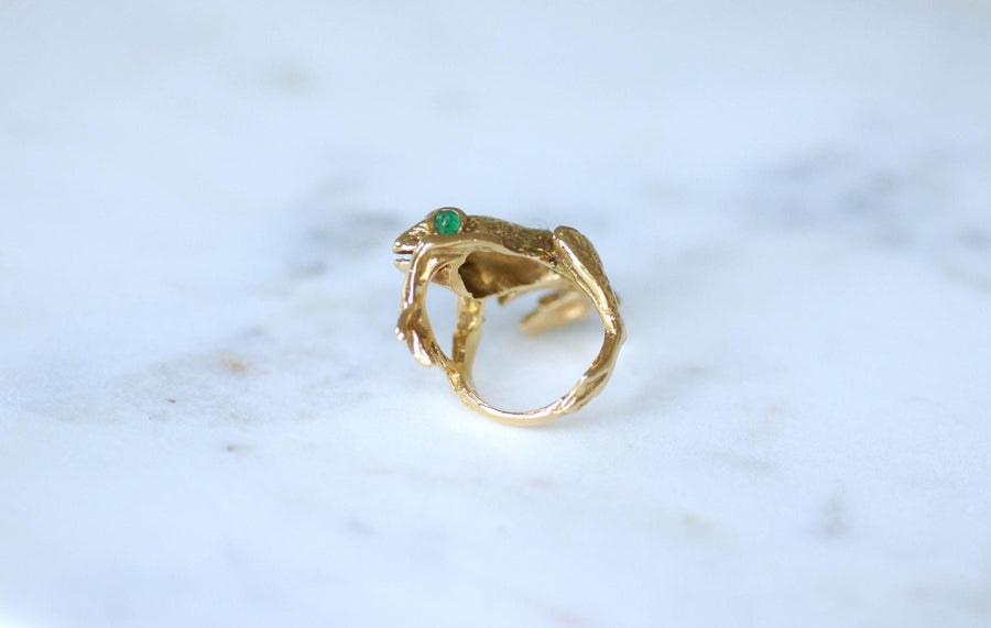 Bague Grenouille Emeraude et Diamant sur Or Jaune