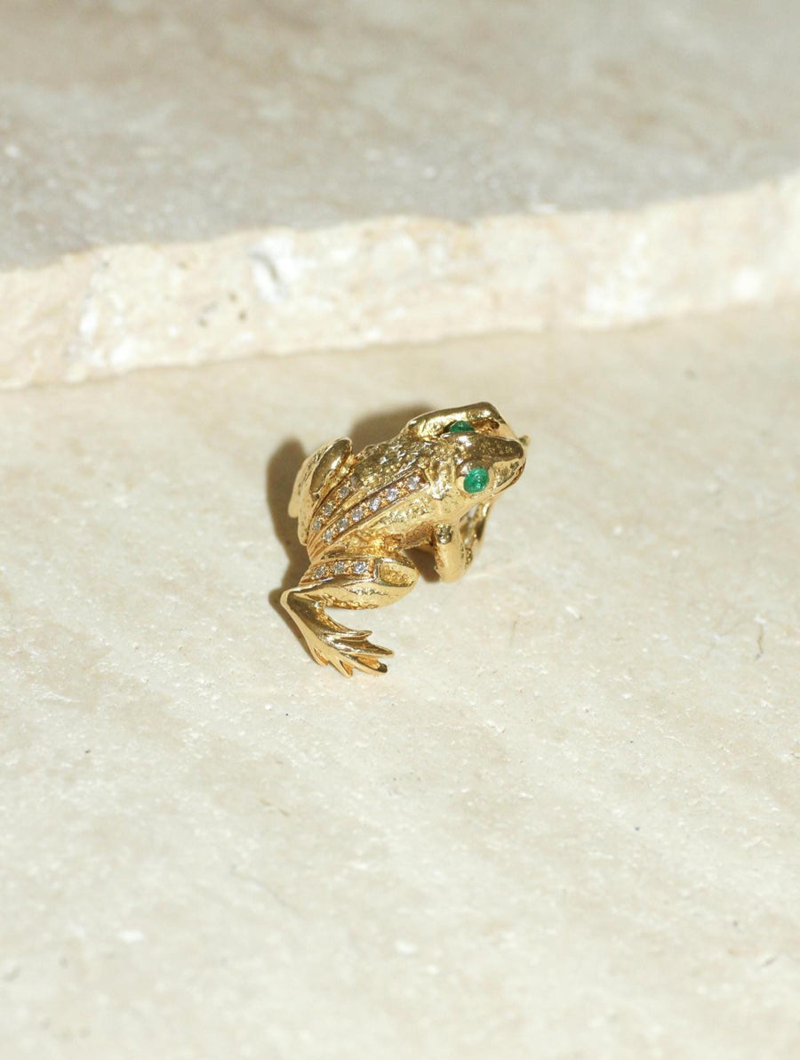 Bague Grenouille Emeraude et Diamant sur Or Jaune