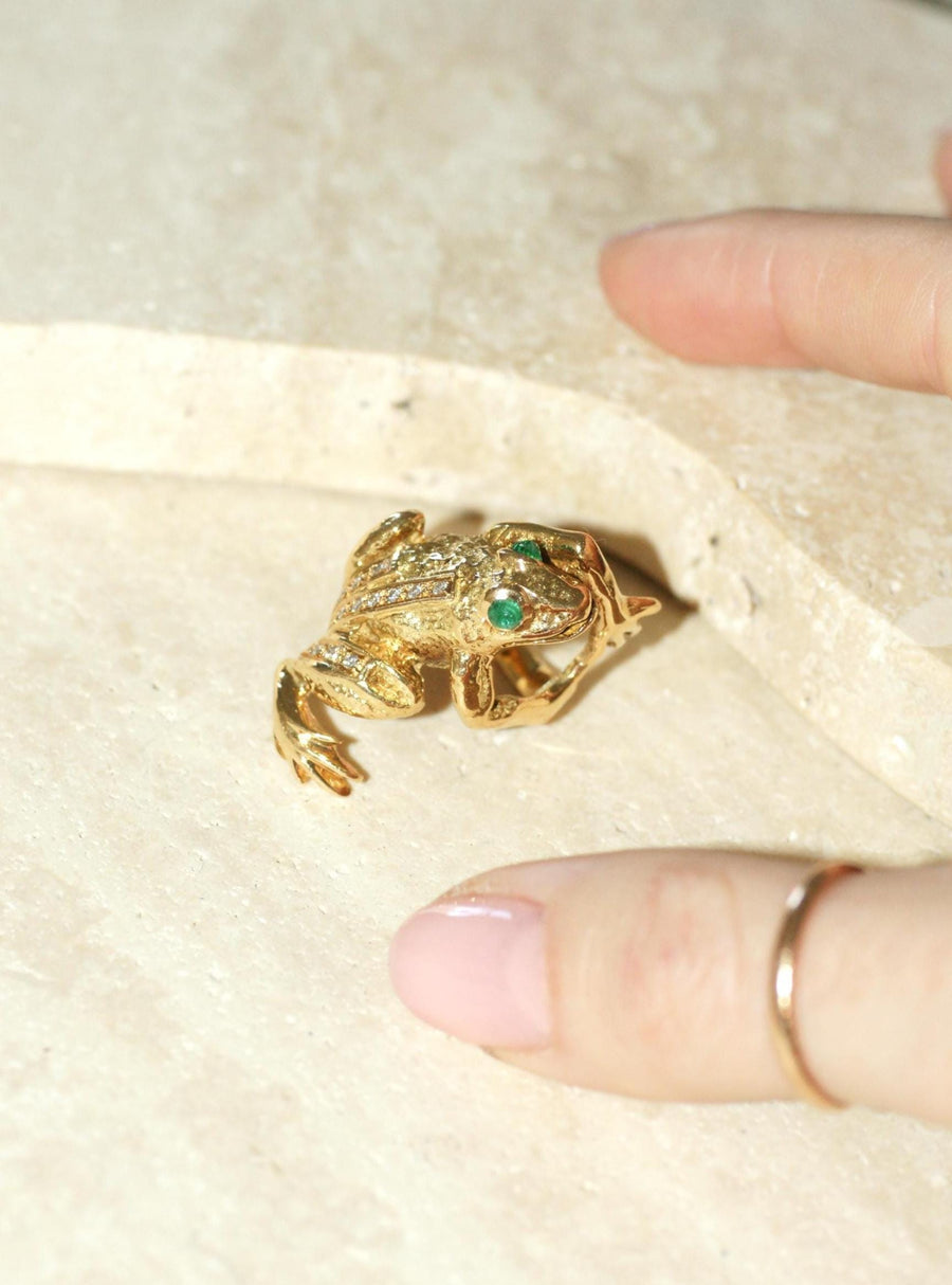 Bague Grenouille Emeraude et Diamant sur Or Jaune