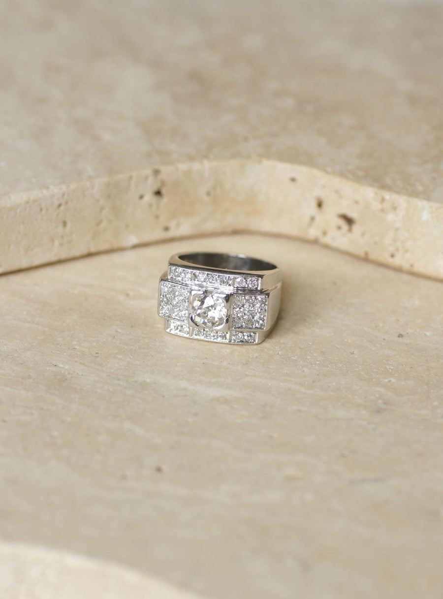 Large Bague Bandeau Art Déco Diamants 2,10 Cts sur Platine