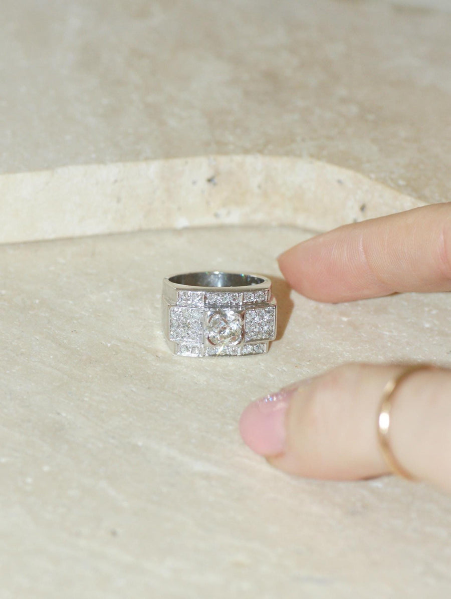 Large Bague Bandeau Art Déco Diamants 2,10 Cts sur Platine
