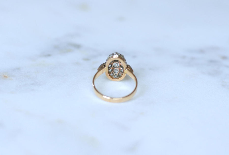 Bague Marquise Ancienne Diamants 1,30 Cts sur Or rose et Platine