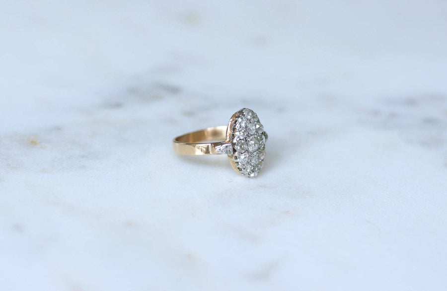 Bague Marquise Ancienne Diamants 1,30 Cts sur Or rose et Platine