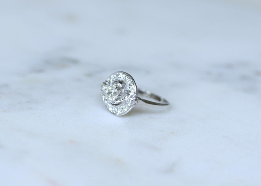 Bague Cible Art Déco Diamants 1,05 Cts sur Or blanc et Platine