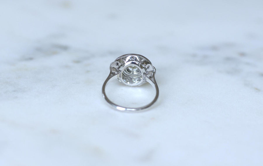 Bague Cible Art Déco Diamants 1,05 Cts sur Or blanc et Platine