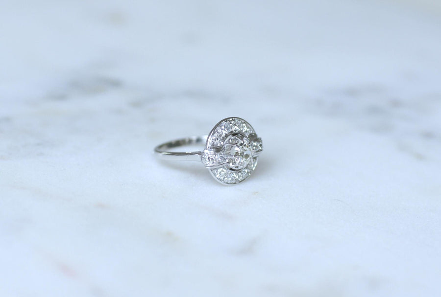 Bague Cible Art Déco Diamants 1,05 Cts sur Or blanc et Platine
