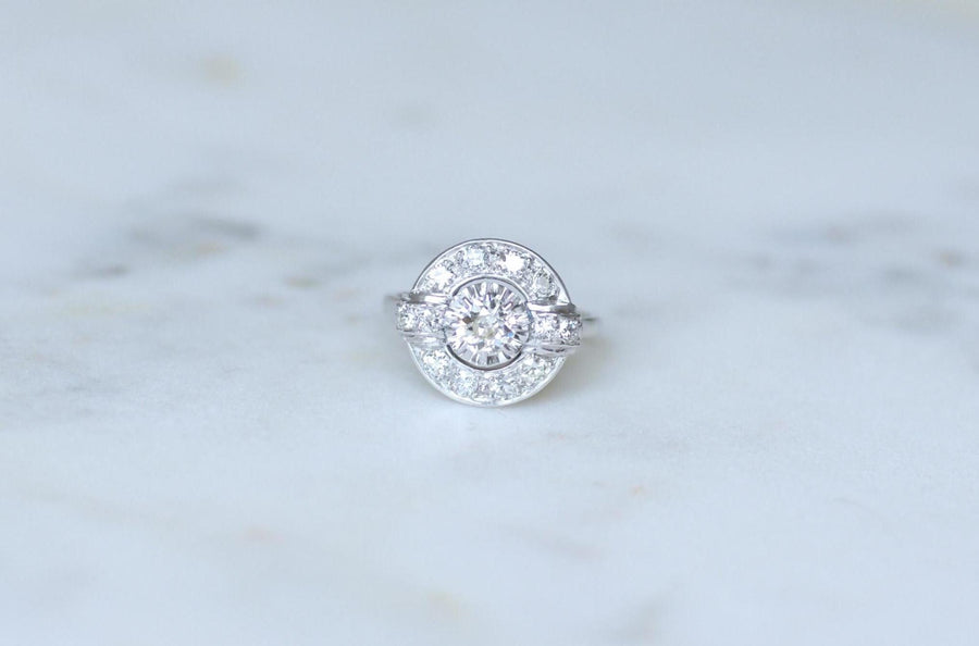 Bague Cible Art Déco Diamants 1,05 Cts sur Or blanc et Platine