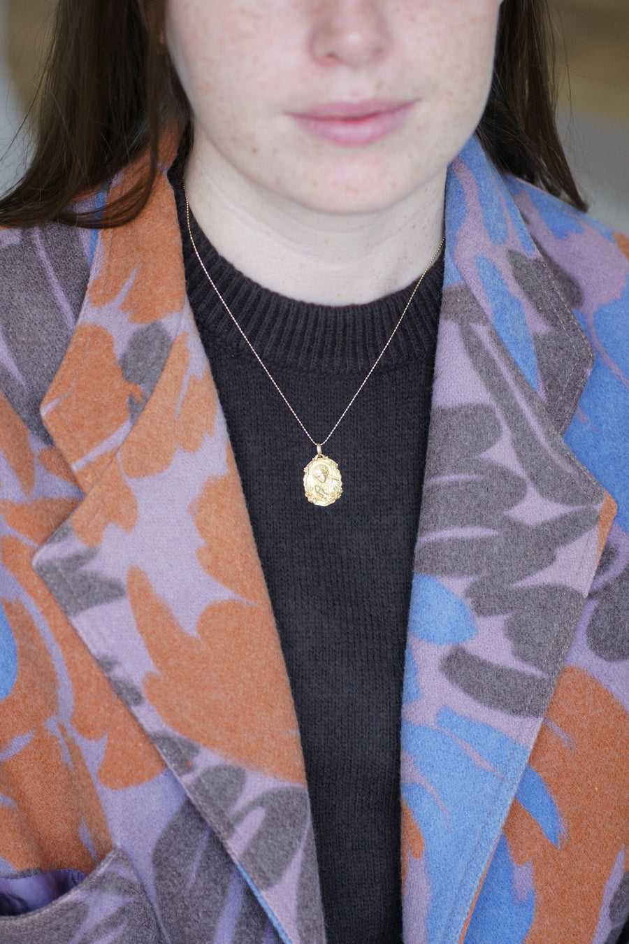 Médaille Ancienne Vierge Marie Virgo Fidelis en Or Jaune