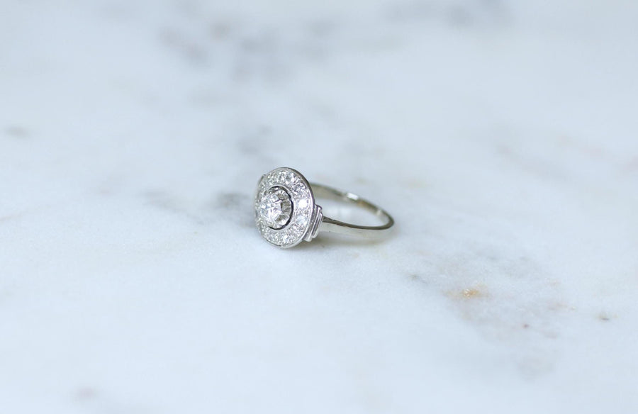 Bague Cible Art Déco Diamants 0,75 Ct sur Or blanc et Platine