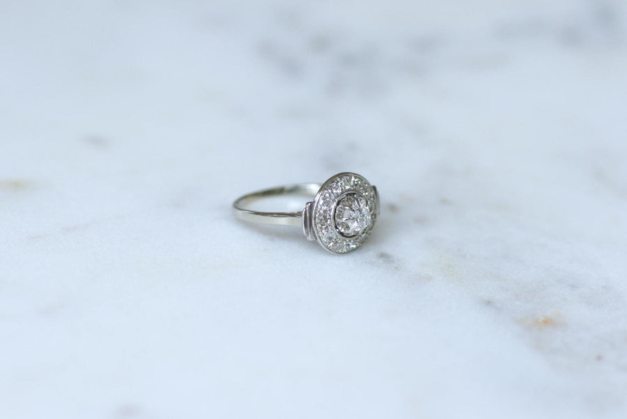 Bague Cible Art Déco Diamants 0,75 Ct sur Or blanc et Platine