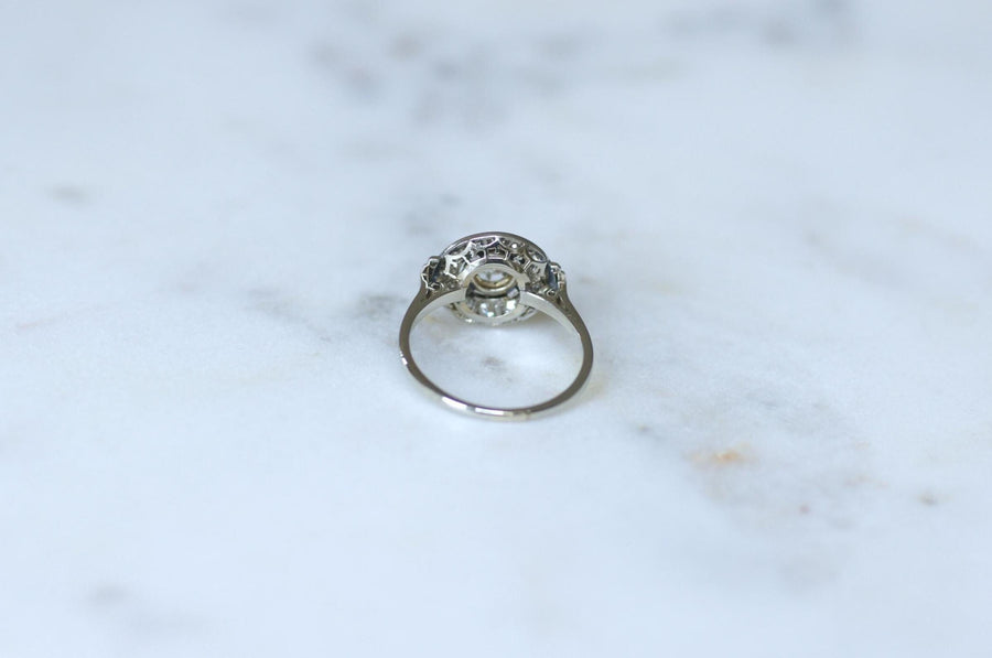 Bague Cible Art Déco Diamants 0,75 Ct sur Or blanc et Platine