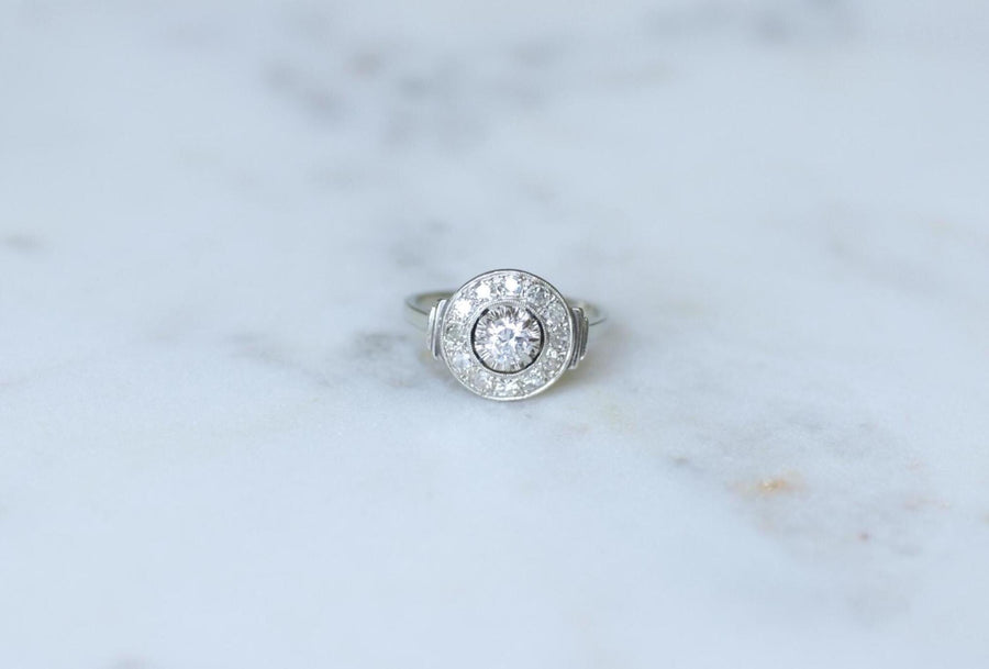 Bague Cible Art Déco Diamants 0,75 Ct sur Or blanc et Platine