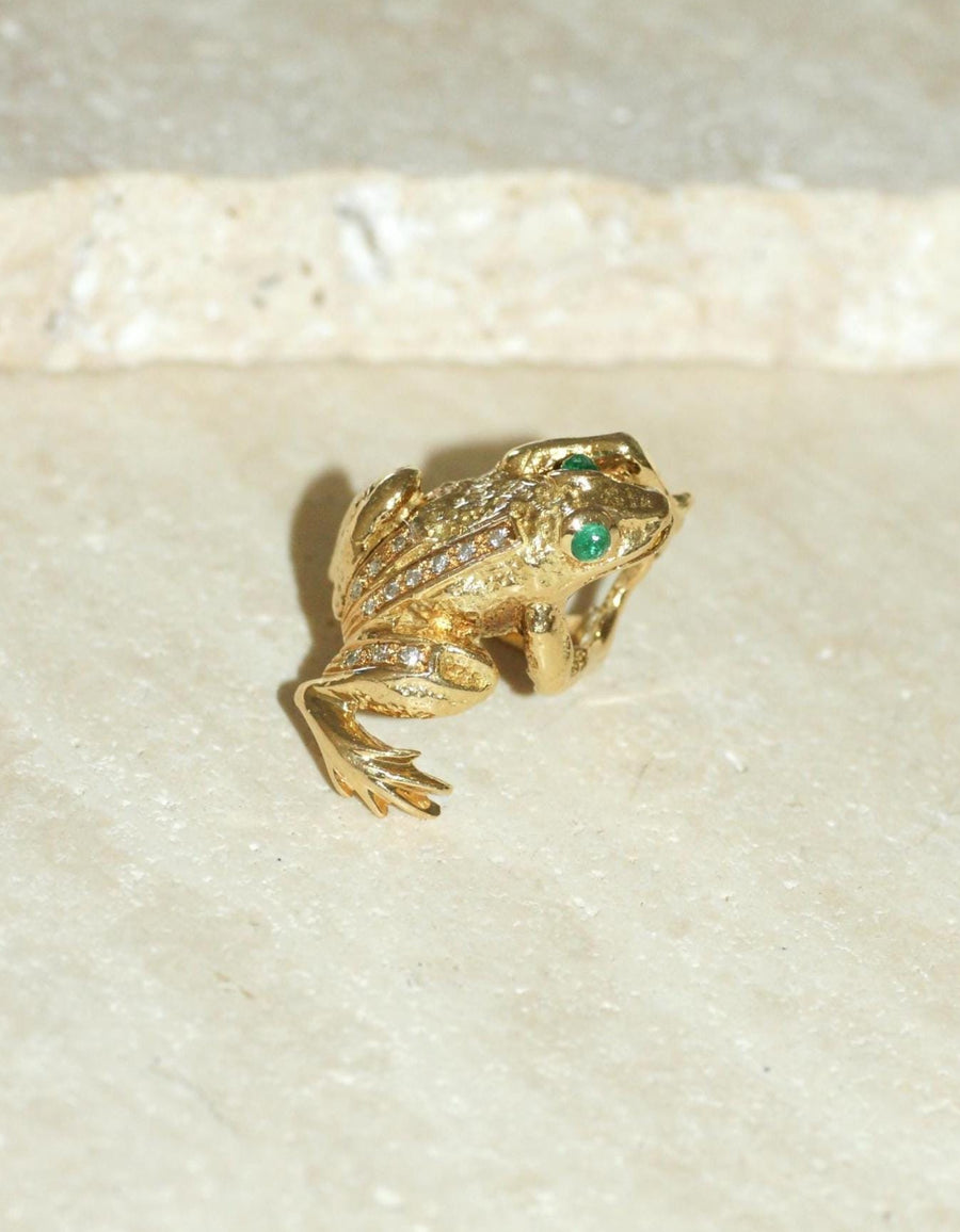 Bague Grenouille Emeraude et Diamant sur Or Jaune