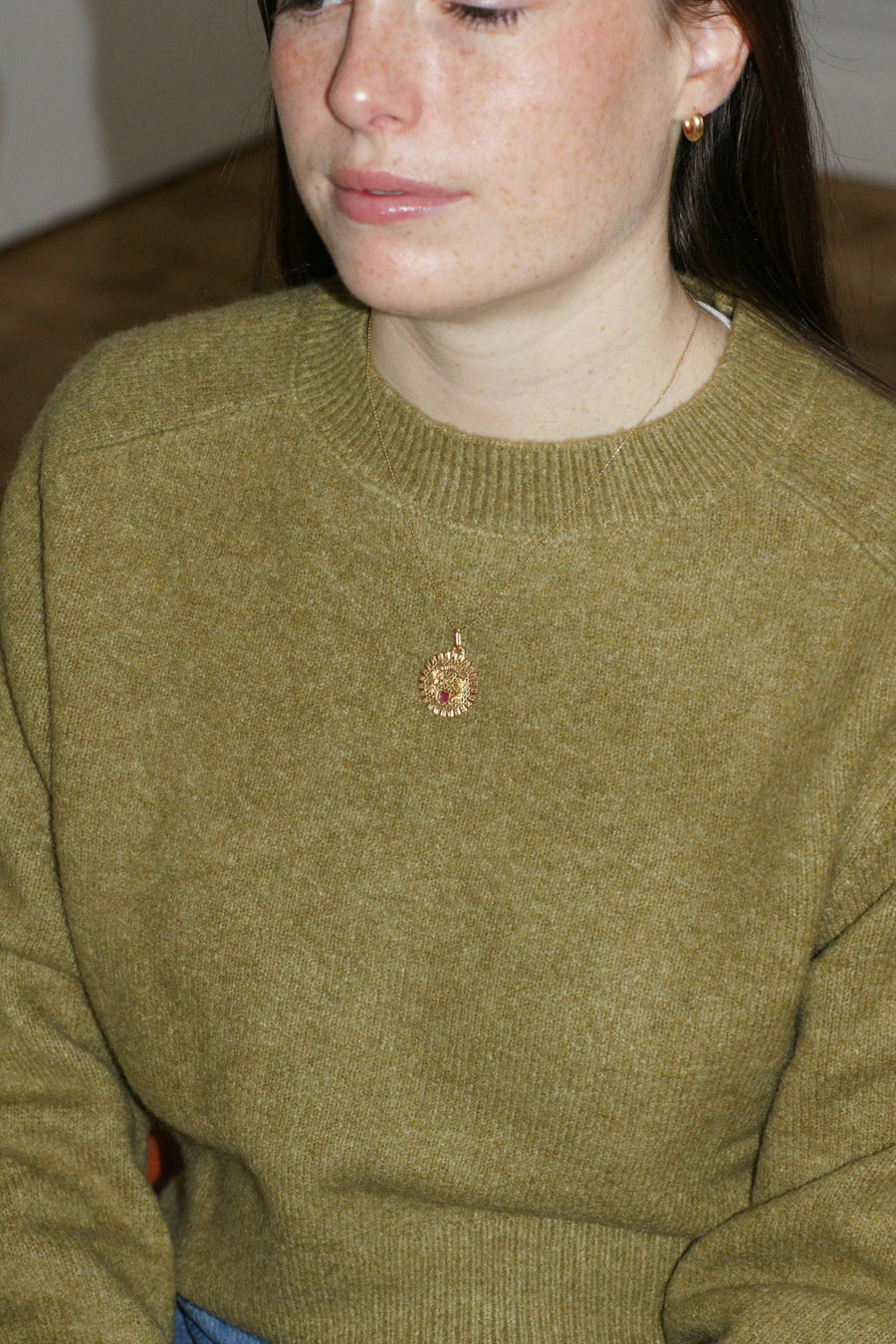 Pendentif Médaille d'Amour Or Jaune Anges Coeur Rubis "Il Bat Pour Toi"