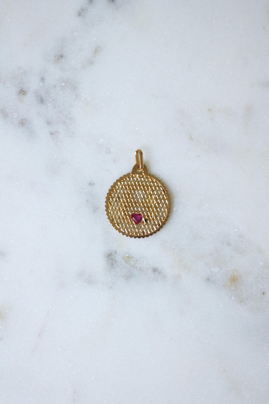 Pendentif Médaille d'Amour Or Jaune Anges Coeur Rubis "Il Bat Pour Toi"