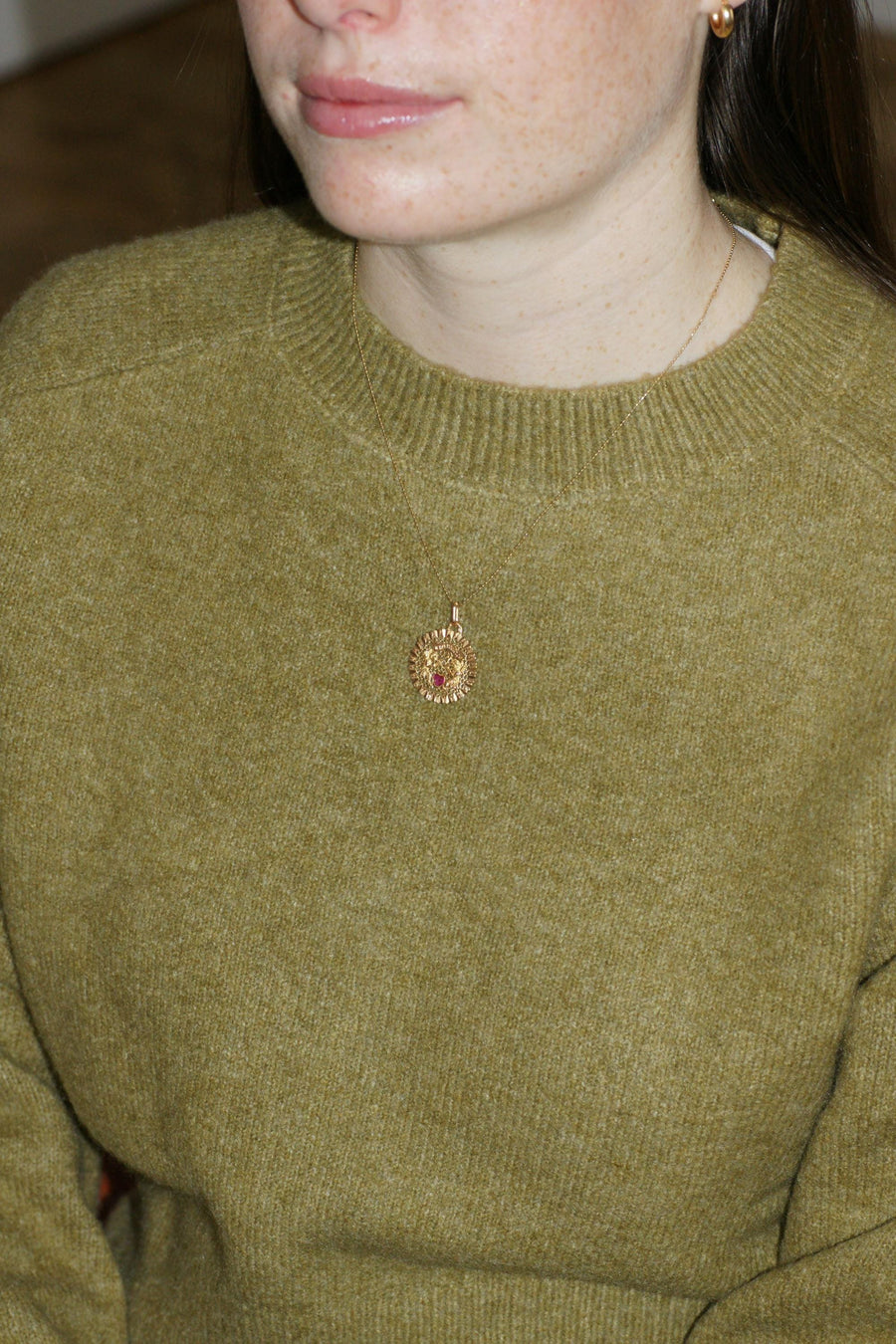 Pendentif Médaille d'Amour Or Jaune Anges Coeur Rubis "Il Bat Pour Toi"