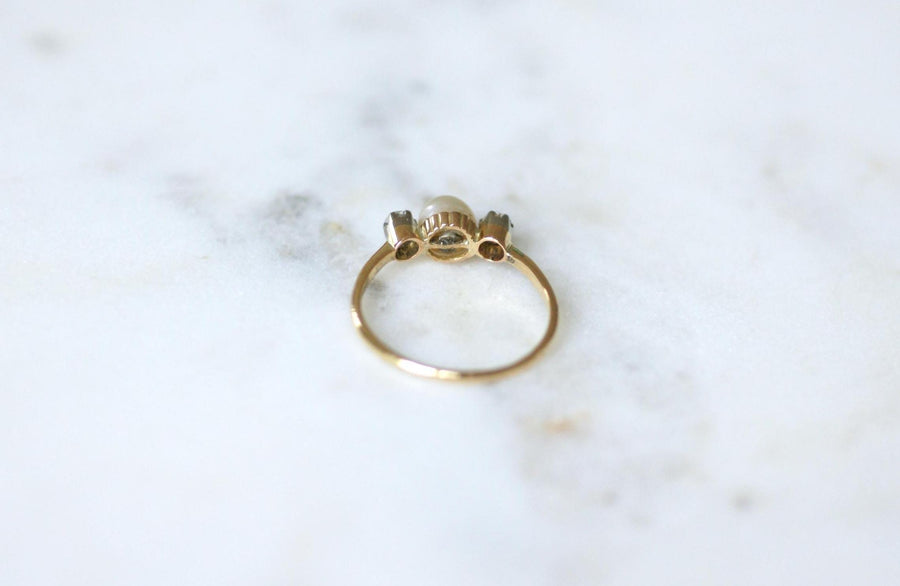 Bague Ancienne Perle Fine et Diamants sur Or et Platine