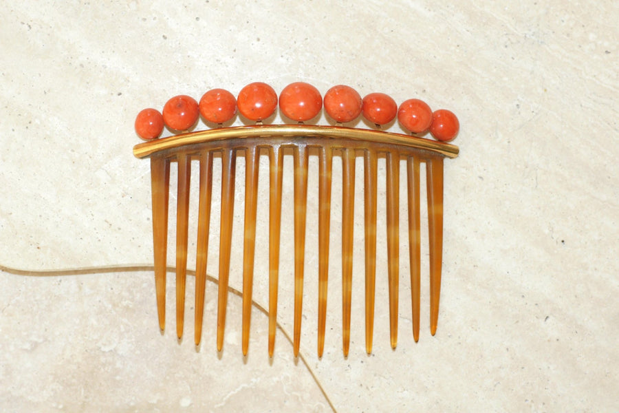 Peigne à Cheveux Ancien Corail Or Jaune - Galerie Pénélope