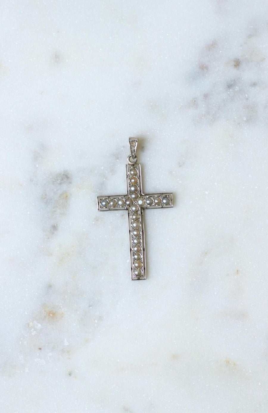Pendentif Croix Art Déco Perles et Diamants - Galerie Pénélope