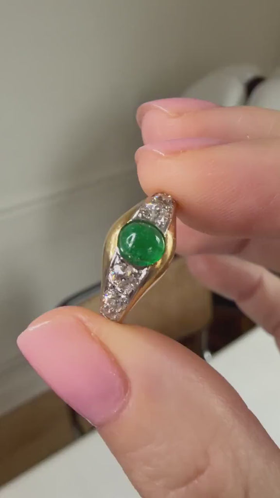 Art Deco Emerald and Diamond Bangle Ring in Rose Gold and Platinum