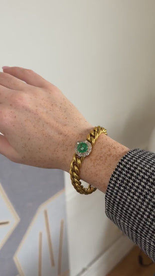 Vintage Cuff Bracelet with 5.00 Carats of Colombian Emeralds and Diamonds Set in Yellow Gold