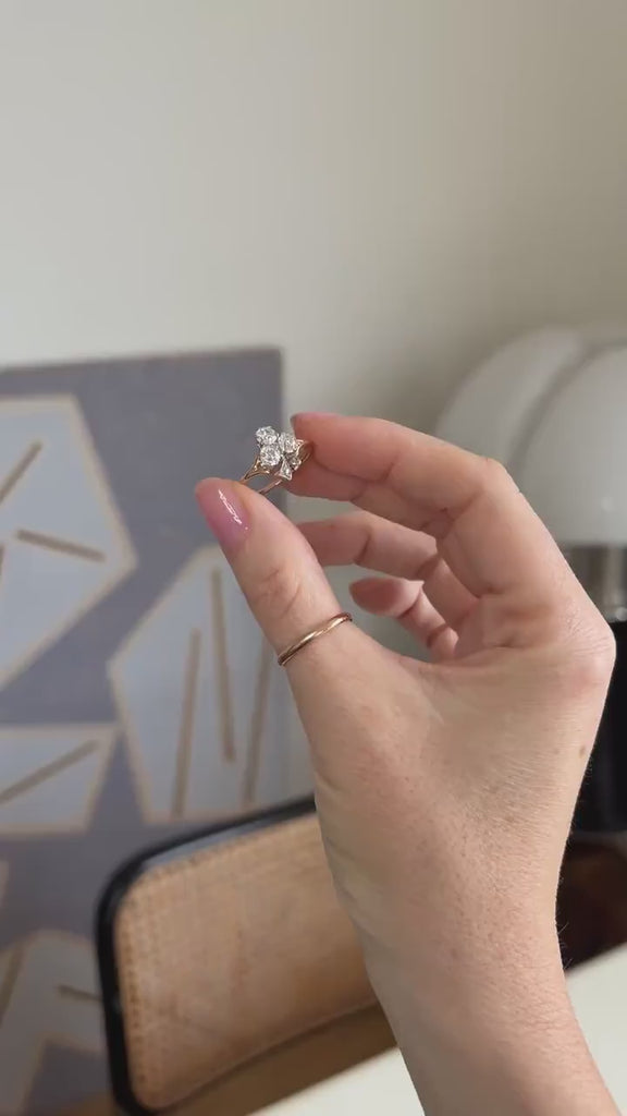 Antique Diamond Clover Ring in Rose Gold and Platinum