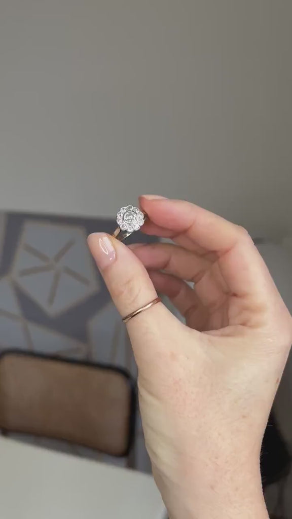 Bague Marguerite Art Déco Diamant 1,60 Cts sur Or et Platine