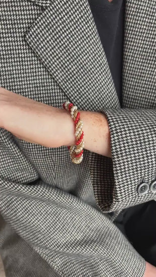 Bracelet Torsade Corail et Perle sur Or Jaune Années 60