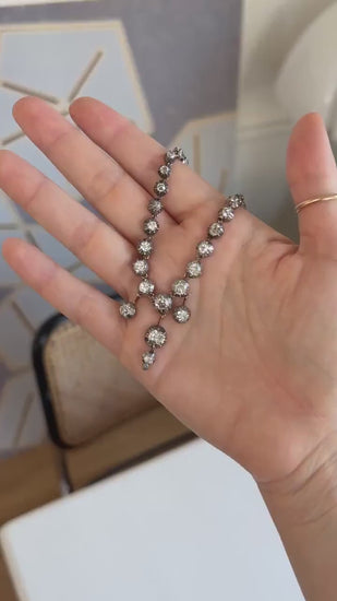 Collier Ancien Rivière Diamants 7,50 Cts Or et Argent