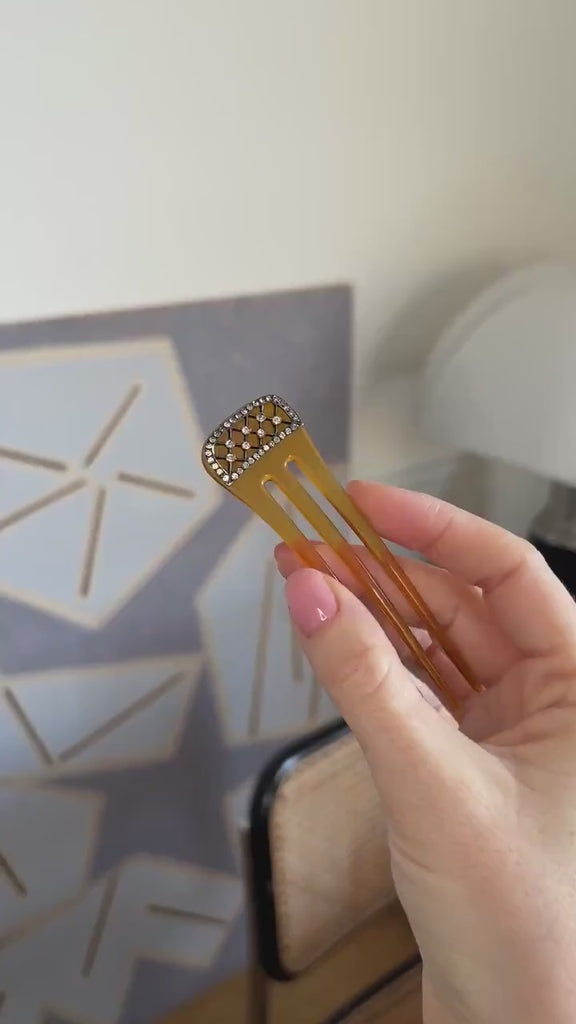 Peigne Ancien Résille Pierres du Rhin sur Argent