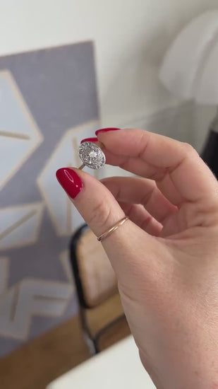 Bague Ovale Art Deco Diamants Platine & Or Blanc