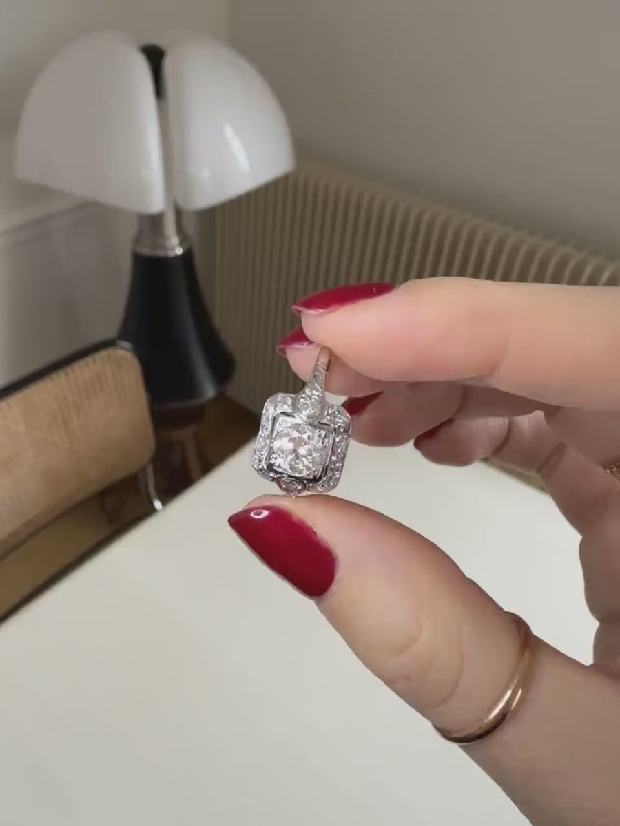 Bague de Fiançailles Art Deco Carrée Diamants 1,45 Cts