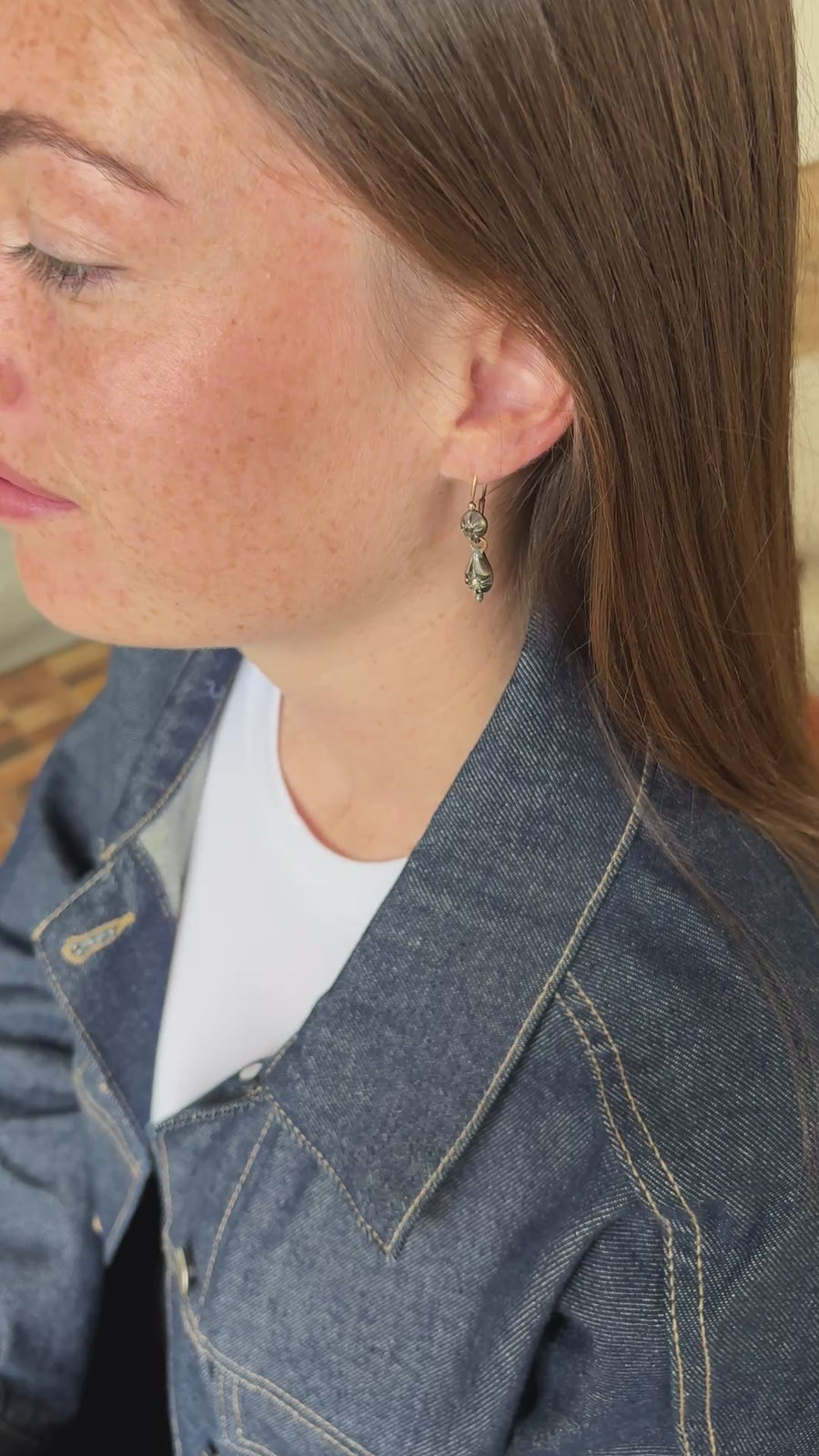 Boucles d'Oreilles Dormeuses Diamants Anciennes Or et Argent