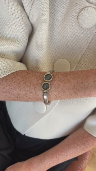 Bracelet Jonc Tubogas Pièce Style Antique Monete en Or Jaune et Argent