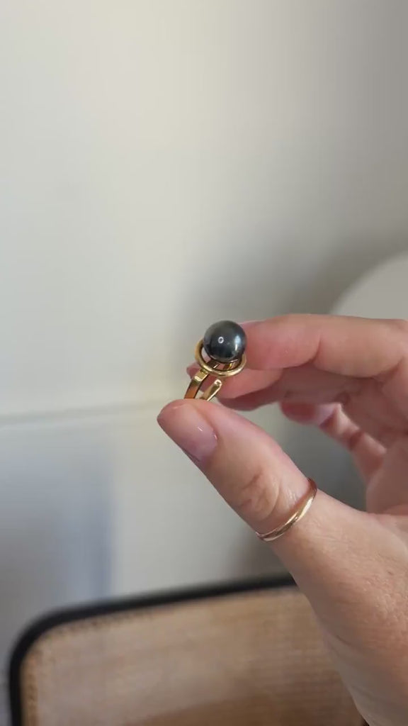 Dinh Van Bague Boule Spirale en Or Jaune et Hématite 1970